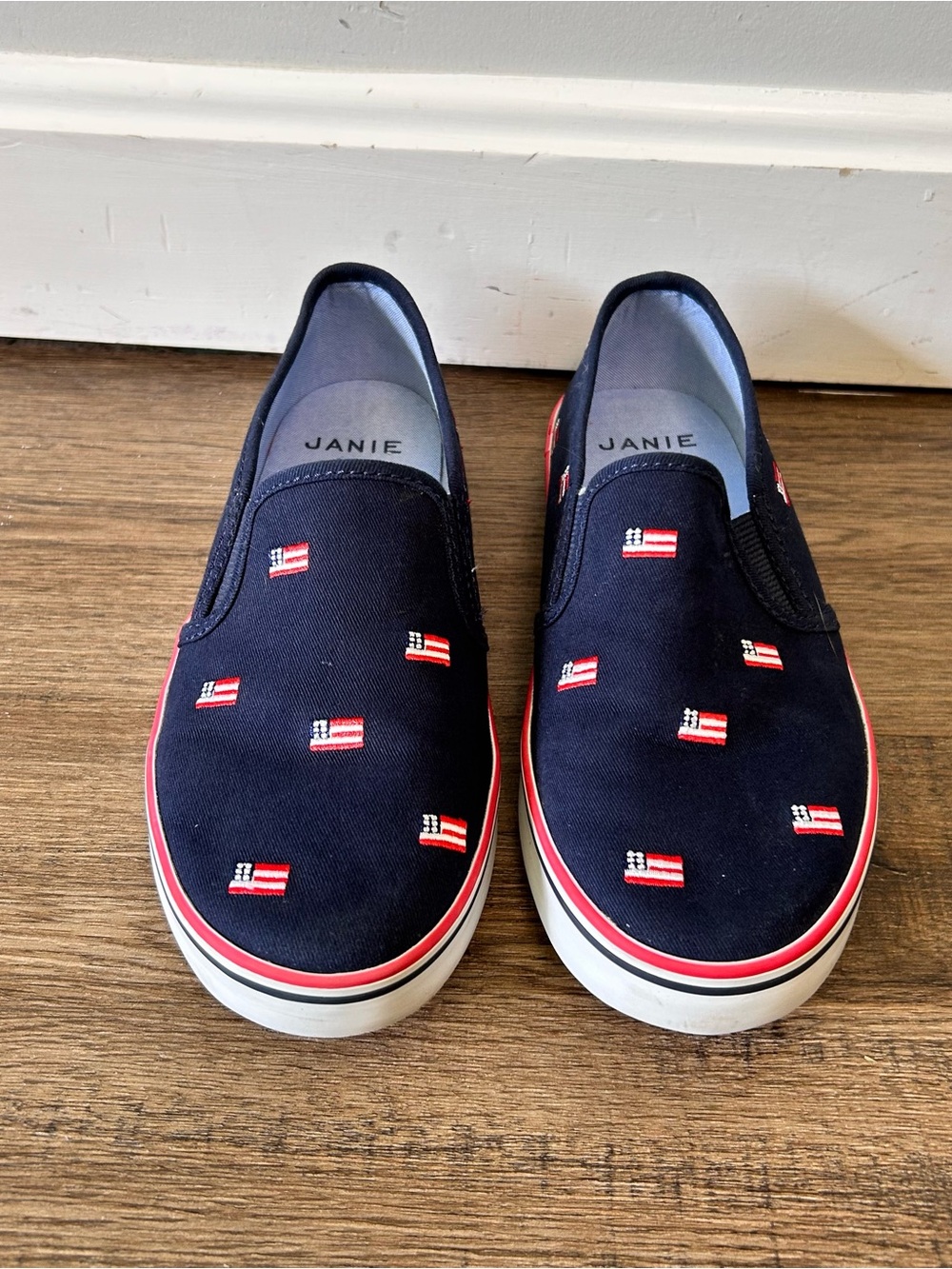 Janie and Jack|Navy Slip-On Sneakers with Flag Embroidery sz 1